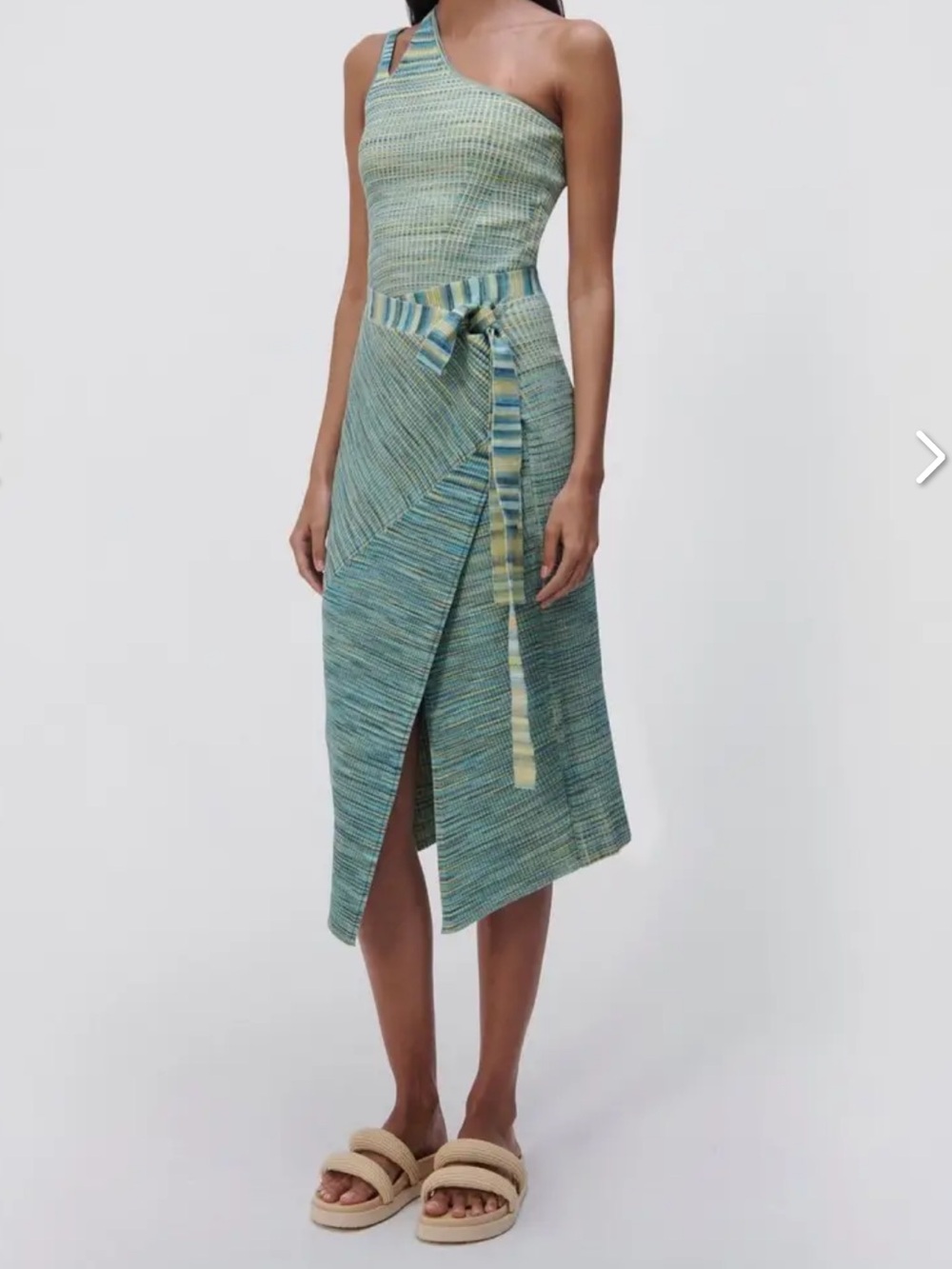 Jonathan Simkhai Sz L Set Baltic Blue Space Dye Knit Midi Skirt Tank Top Green